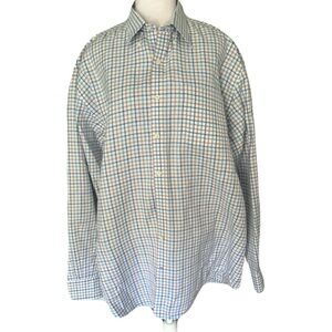 Peter Millar Easycare Men's XL Blue Tan & White Windowpane Button-Down Shirt